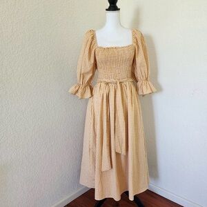 Aura Tan Gingham Long Sleeve Dress